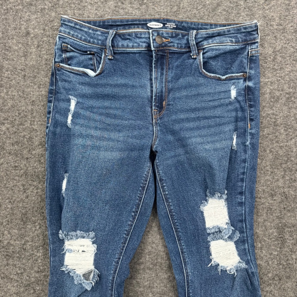 Old Navy Rockstar Super Skinny Mid Rise Distressed Jeans Medium Wash Womens 12 - Picture 2 of 11